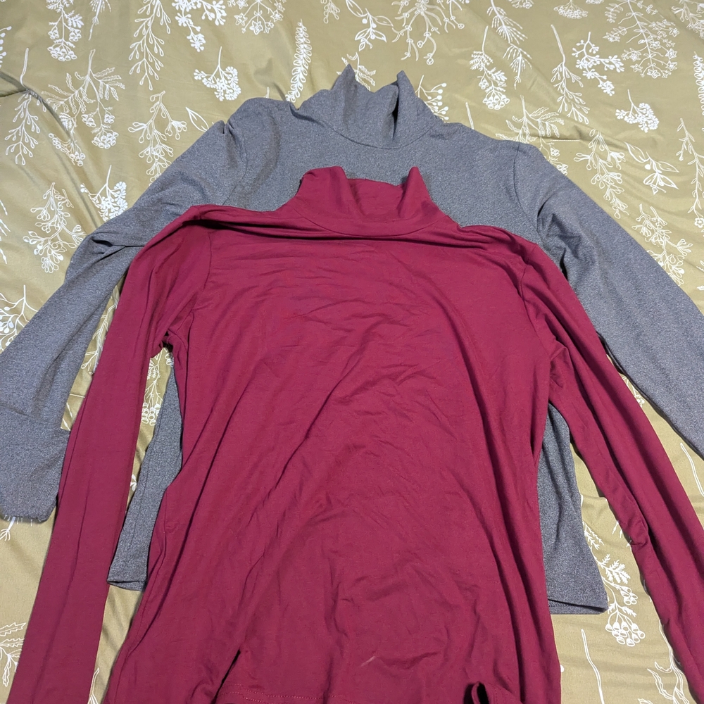 Gray and Burgundy Turtleneck Tops